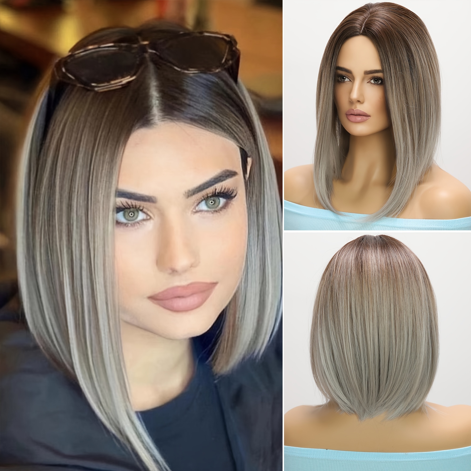 

14 Inch Gradient Gray Charm Wig, Heat-resistant - Perfect For Role-playing And Parties - Durable Seamless Edging Synthetic Fiber