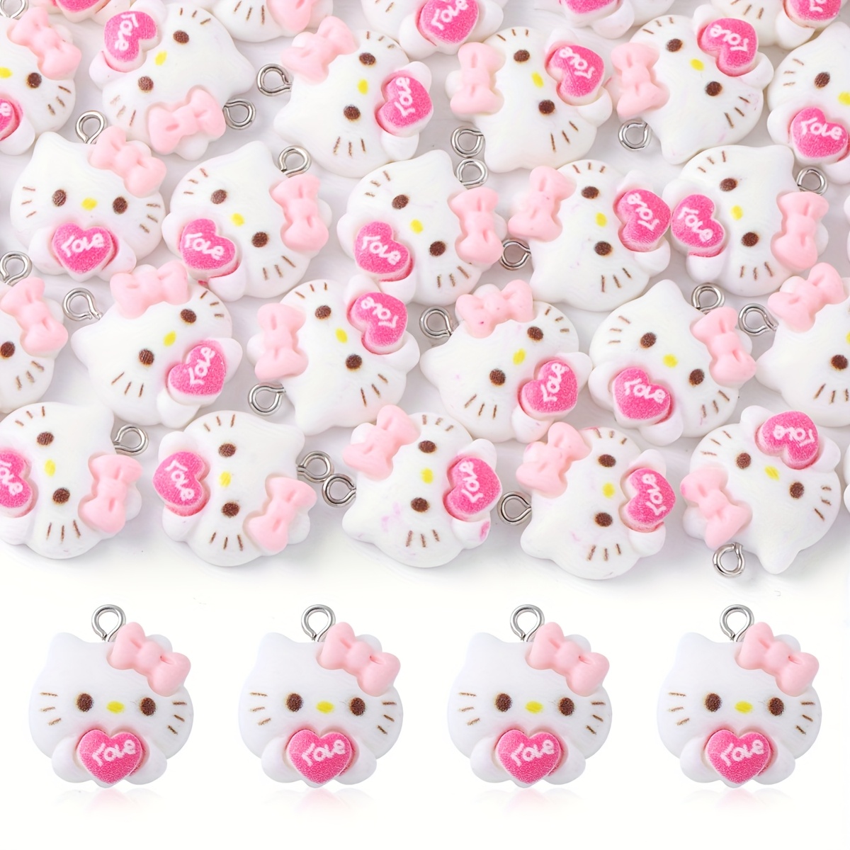 

20pcs Hello Kitty Resin Charms - Cute Head Pendants For , Necklaces, Earrings & Bag Accessories