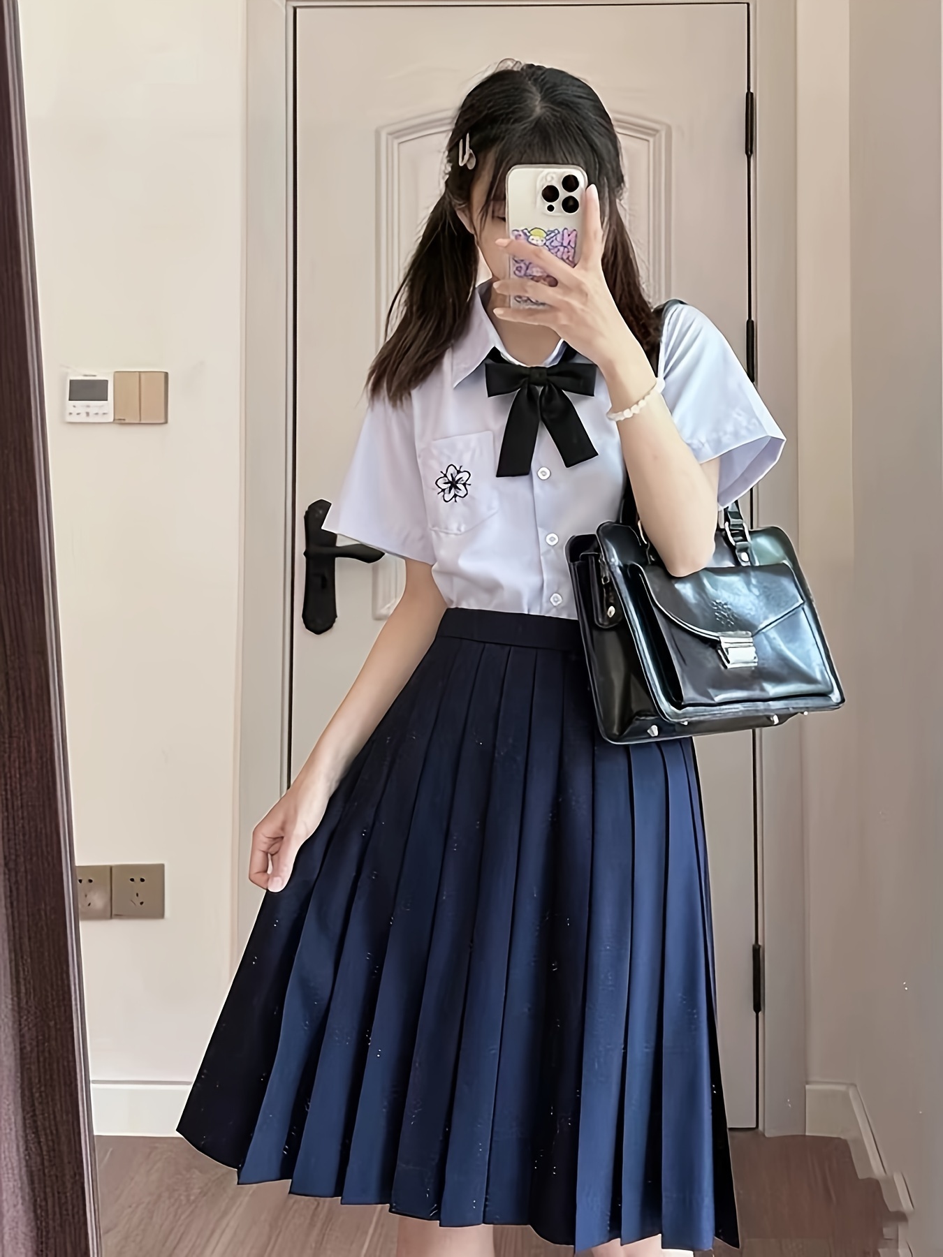 marineblauer plissierter jk-rock - hochgeschnittener a-linien-uniformrock für frauen, leichtes polyester, maschinenwaschbar, vielseitiger preppy-stil für herbst/winter