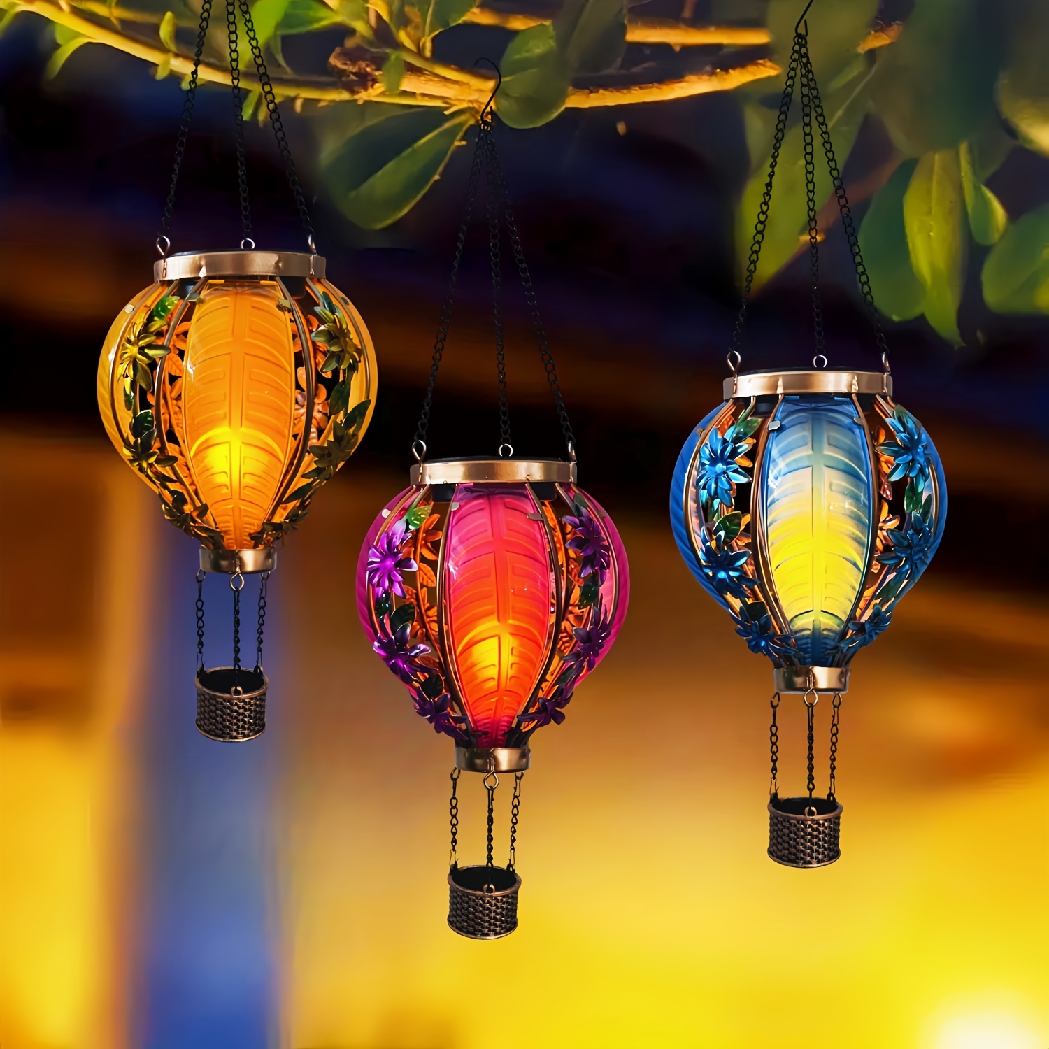 solar powered   air balloon lantern with blinking lights outdoor garden and patio decor