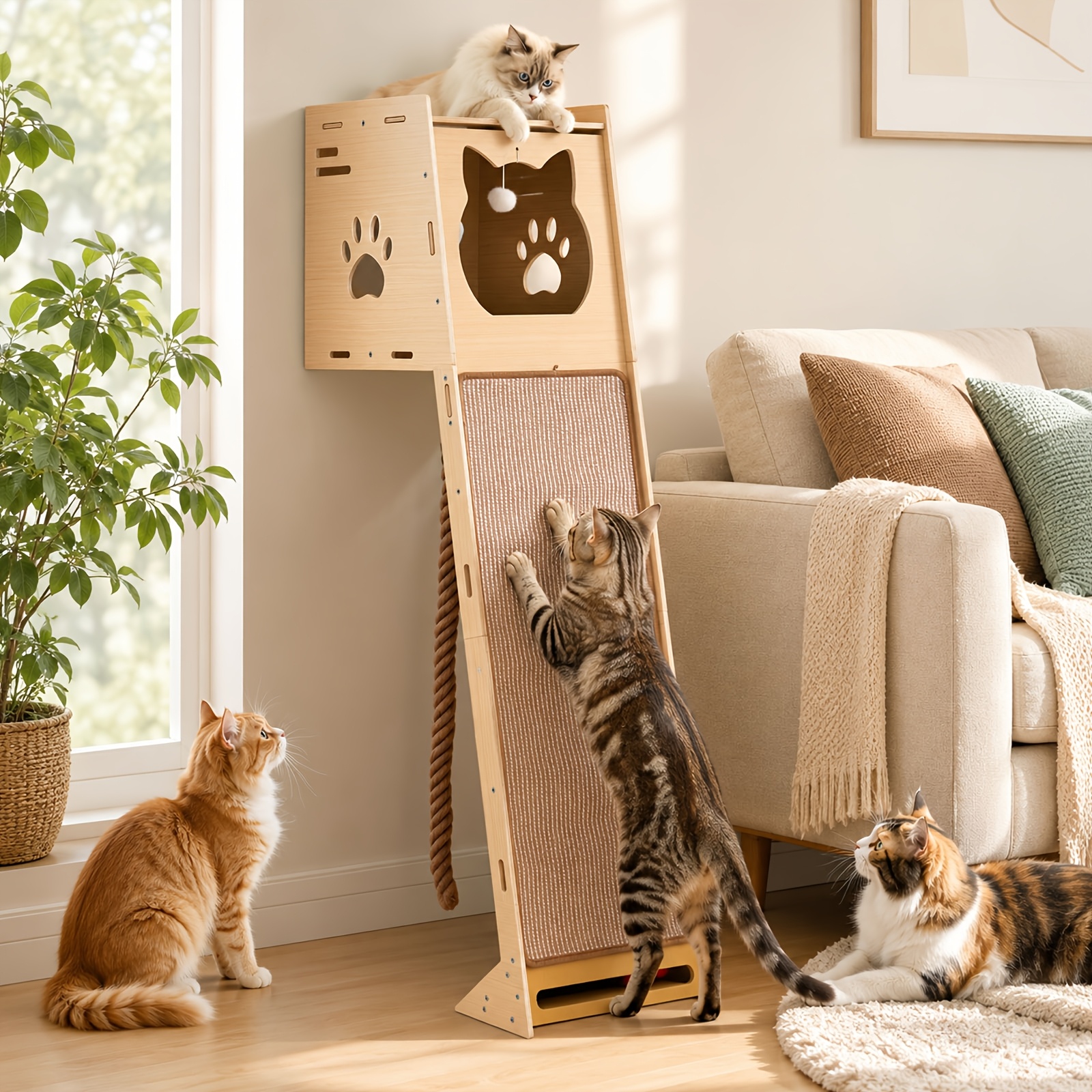 TEMU Árbol para gatos de 120 cm con cama, base engrosada de carga de 15 kg, escalada de cuerda de sisal de montaje , tapete de sisal extraíble, árbol