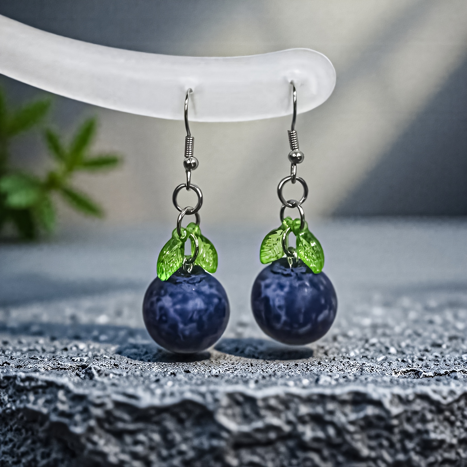 Whimsical Blueberry Dangle Earrings Realistic Resin Berries for Women