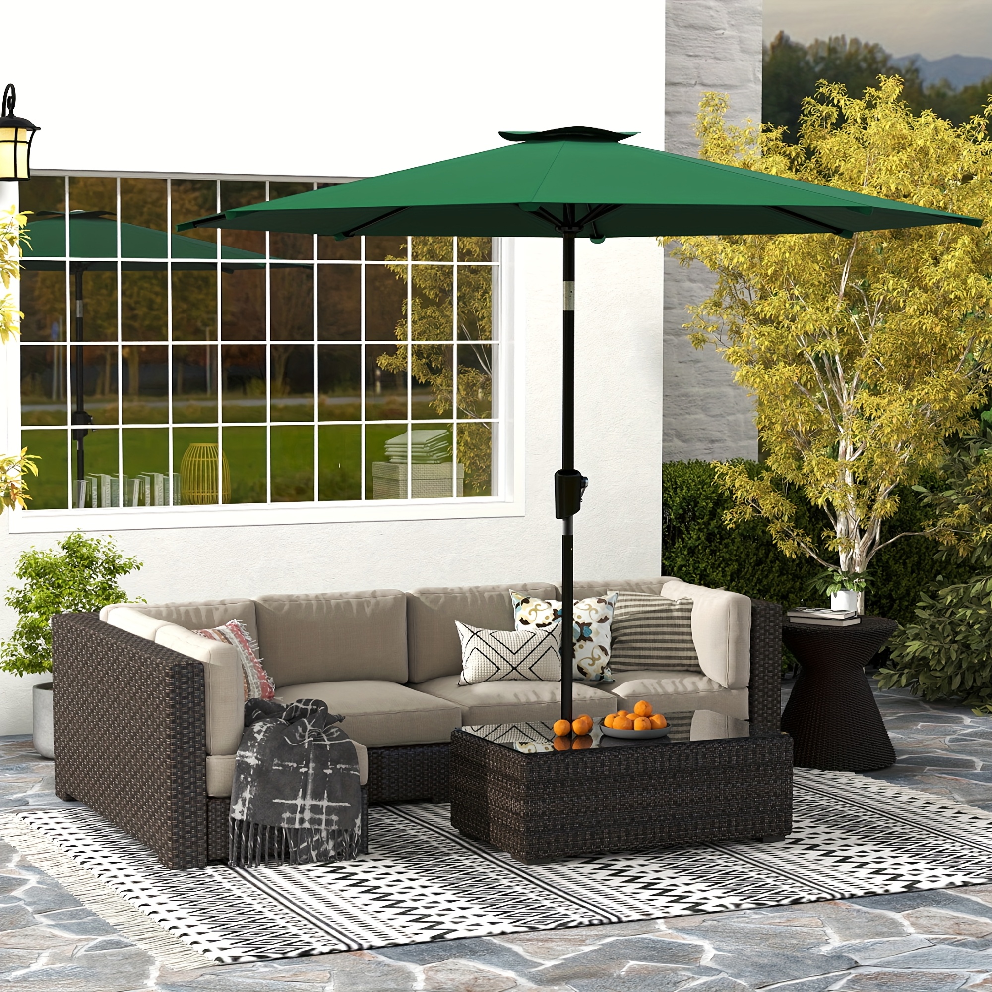 large 9ft 10ft patio umbrella outdoor beach umbrella for table or freestanding manual crank lift tilt adjustable height metal frame polyester fabric 5 colors    