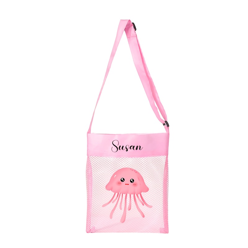TEMU 1 Customizable Name Small Mesh Cosmetic Bag With Cute Jellyfish Seahorse Pufferfish Print, Women' Shoulder Small Bag, Small Women's Crossbody