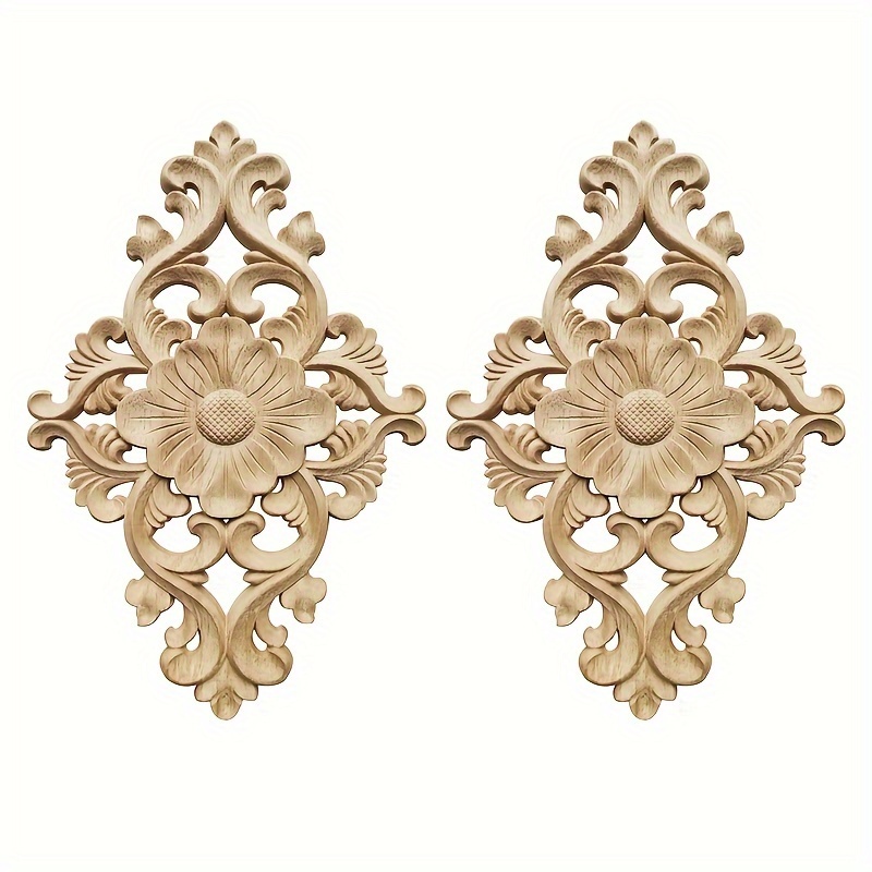 2pcs handcrafted wooden appliques diamond cutout design for furniture walls versatile horizontal or vertical placement paintable 3d floral carvings unpainted solid wood crafts for diy enthusiasts 0