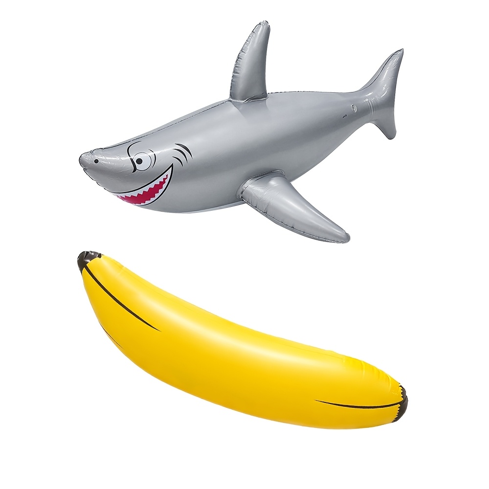 TEMU 2 Inflatable Party Balloons, Made Of Pvc, Featuring An Inflatable Gray Shark And An Inflatable Banana. Summer Party Pool Decoration Props,