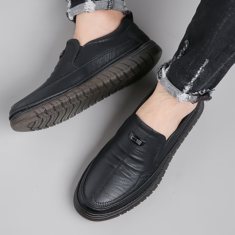 mens solid colour slip on loafer shoes comfy non slip casual dress shoes mens footwear details 2