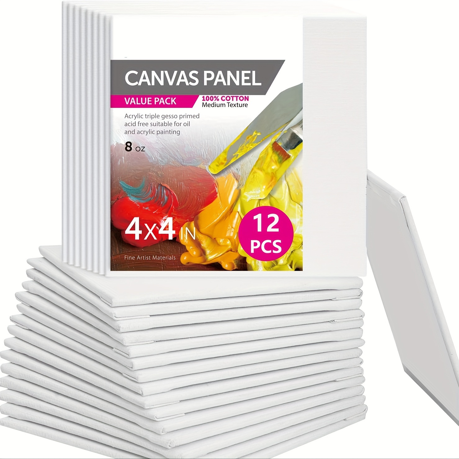 

Small Painting Canvas Panels 4x4 Inch, 12pcs - Triple Primed 100% Cotton Acid Free Square Canvas Boards For Painting, White Blank Flat Canvas Boards For Acrylic, Paint Drawing Board