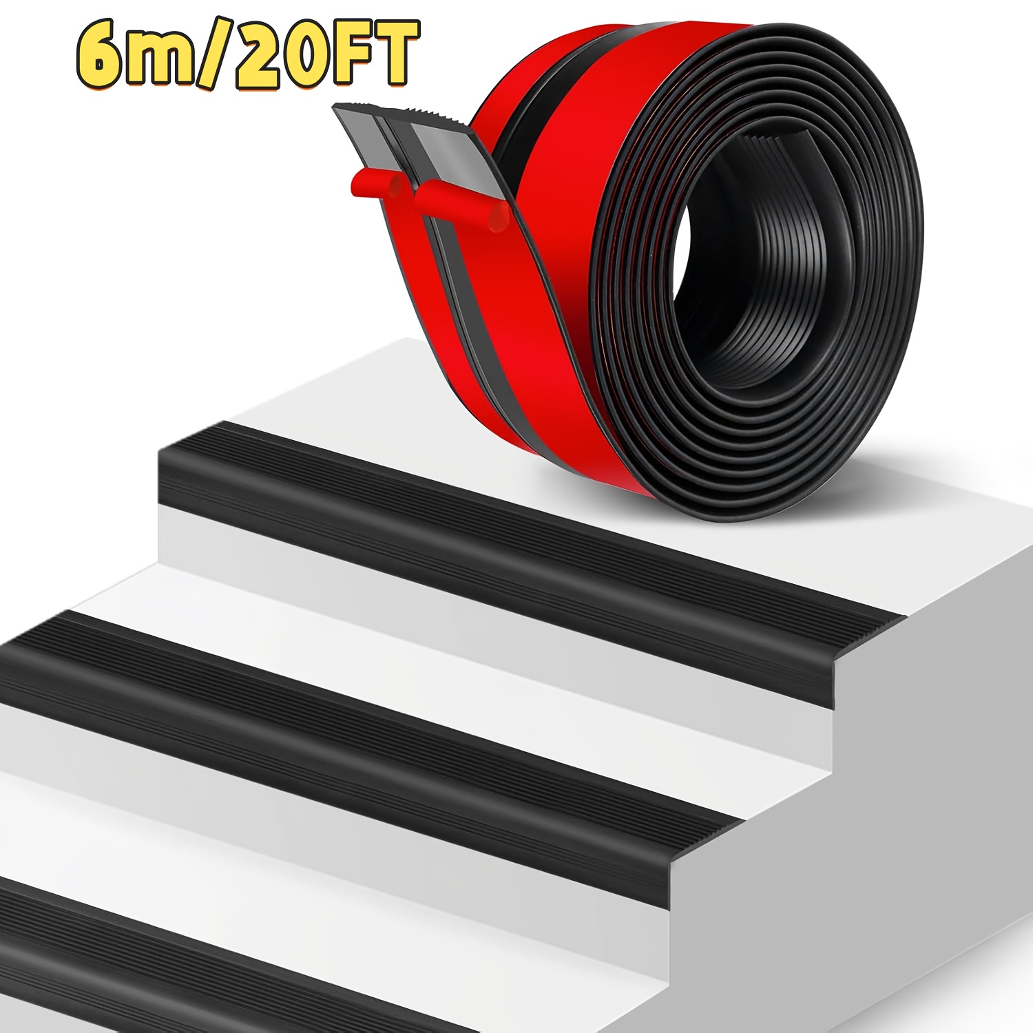 Image of 1 Roll 20 Self-adhesive Rubber Stair Anti-slip Strips, Stair Step Edge Protector, Suitable For Indoor And Outdoor Step Stairs Stair Nosing, Anti-slip And Waterproof Wear-resistant