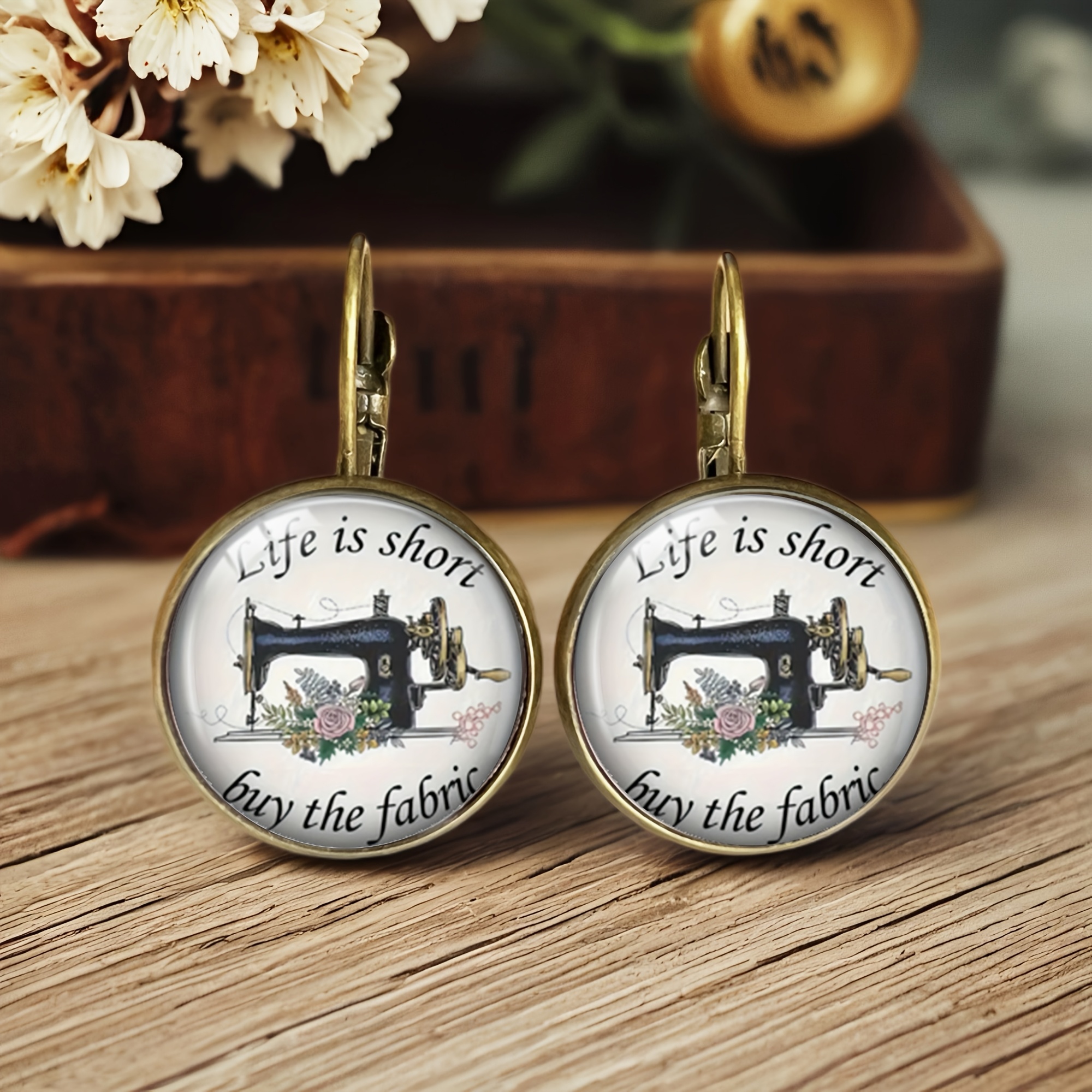 pair vintage sewing machine pendant earrings life short buy Temu