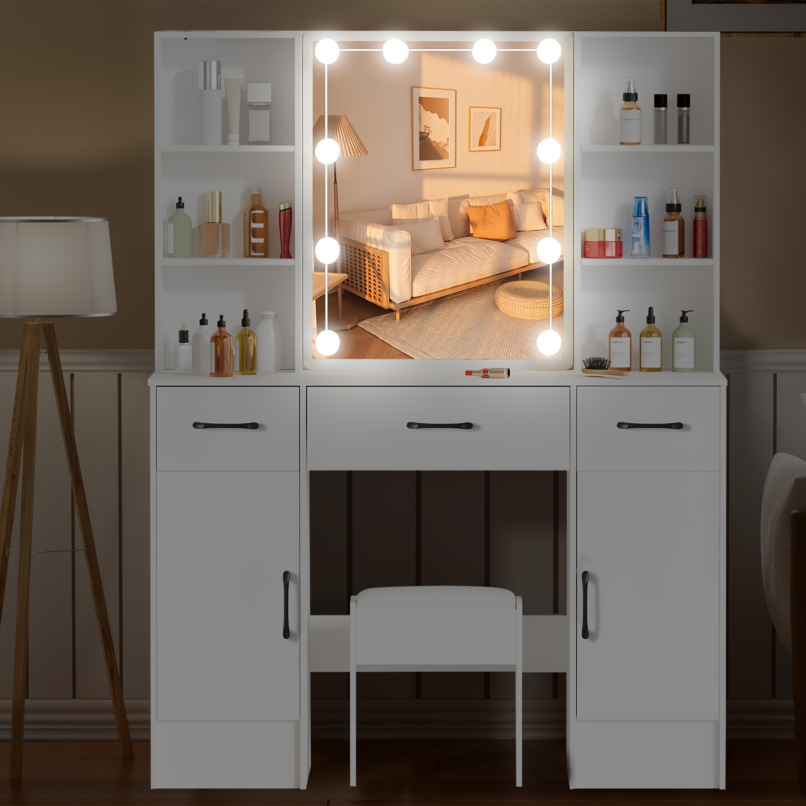 Dressing Table Stool Set with Smart LED Mirror & Makeup Vanity