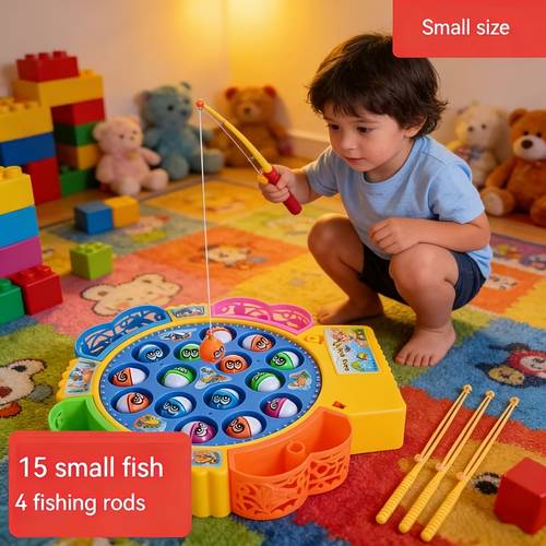 building blocks set electric fishing game toy for kids musical rotating fishing board with colorful fish interactive family game educational toy for girls ages 3