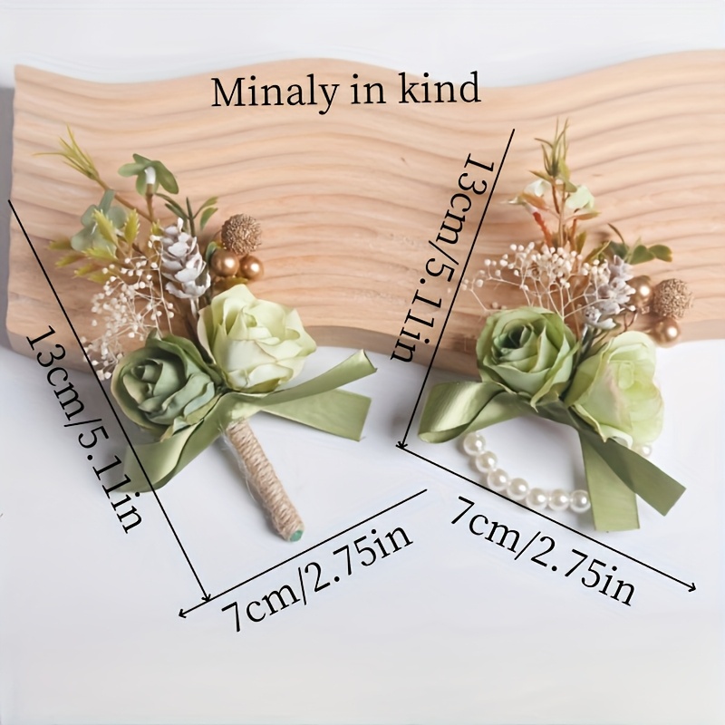 TEMU Bridal Wrist Corsage - Corsage For Weddings - Perfect For Prom, Weddings, And Festivals - Green Wrist Corsage Set