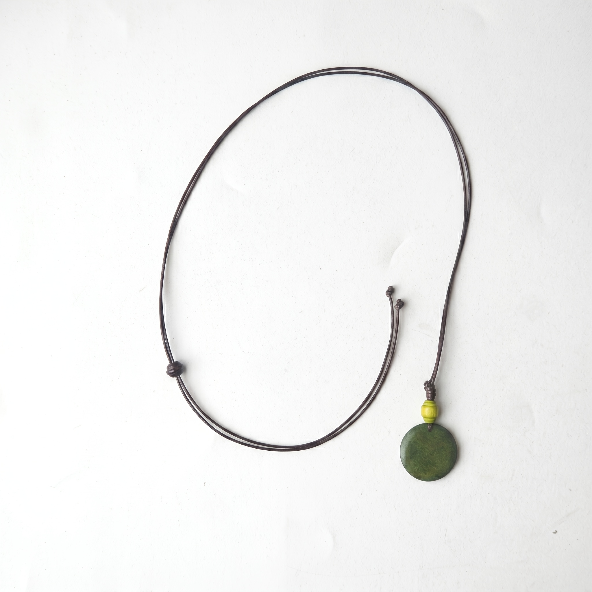 Bohemian Wood Spiral Necklace with Adjustable Wax Knot