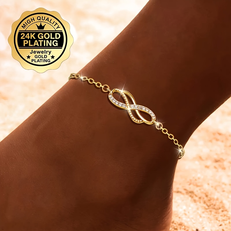 TEMU Tobillera para mujer bañada en oro de 24K, tobillera con del , de lujo , , elegante y con estilo, con un de , hipoalergénica, adecuada para
