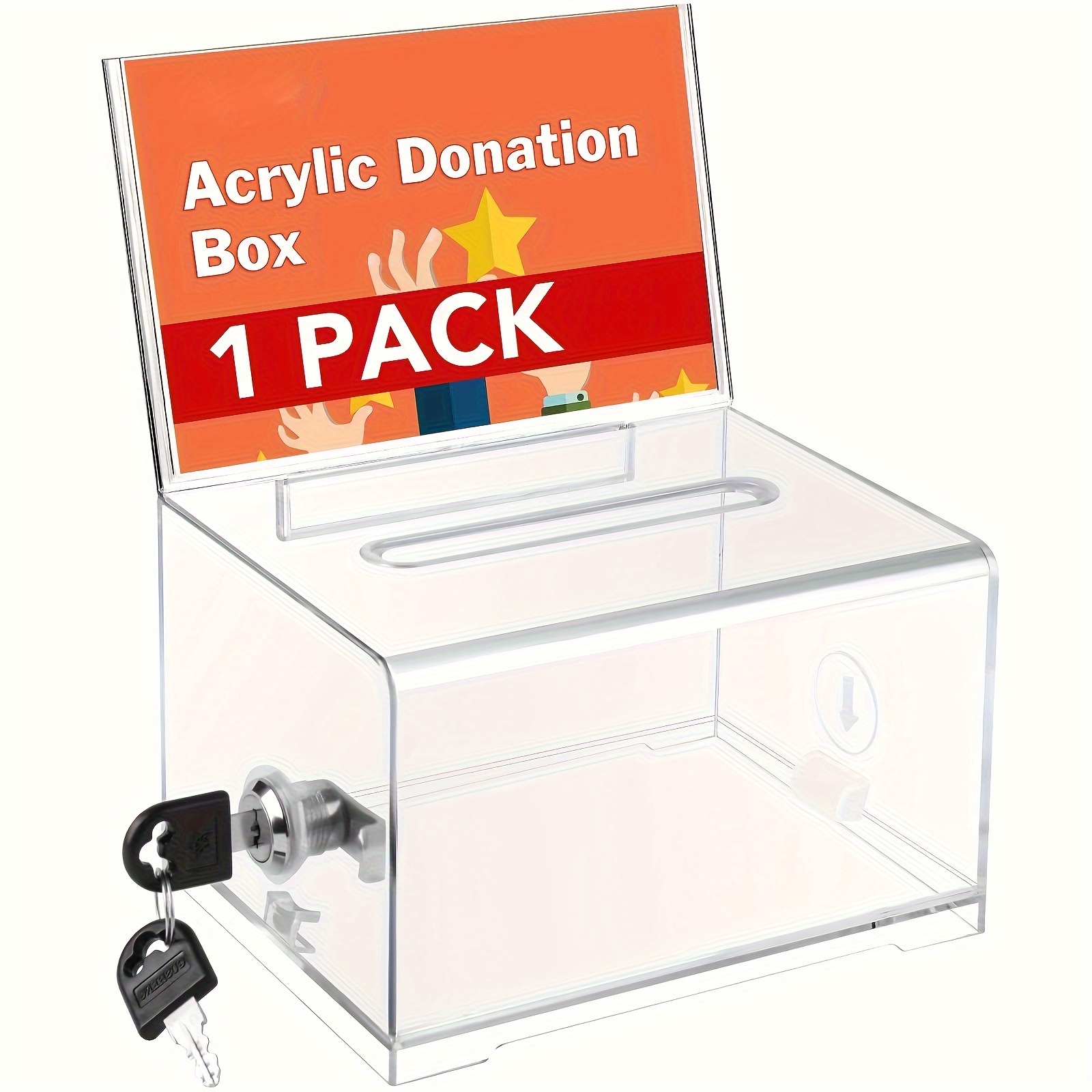 

1pc Acrylic Donation Box With Lock, Transparent Voting Box With Logo Holder, Letter Collection Box, Special Deposit Box, Fundraising, Donation, Bar, School Voting Suggestion Box, 6.2x4.6x3.9 In