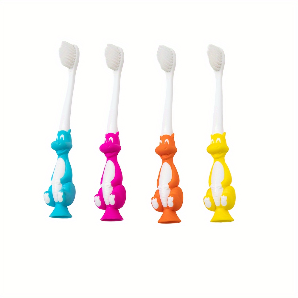 

4-pack Cartoon Dinosaur Soft Bristle Manual Toothbrushes For Home And Travel, Microfiber Bristles, Soft Firmness, No Additional Components