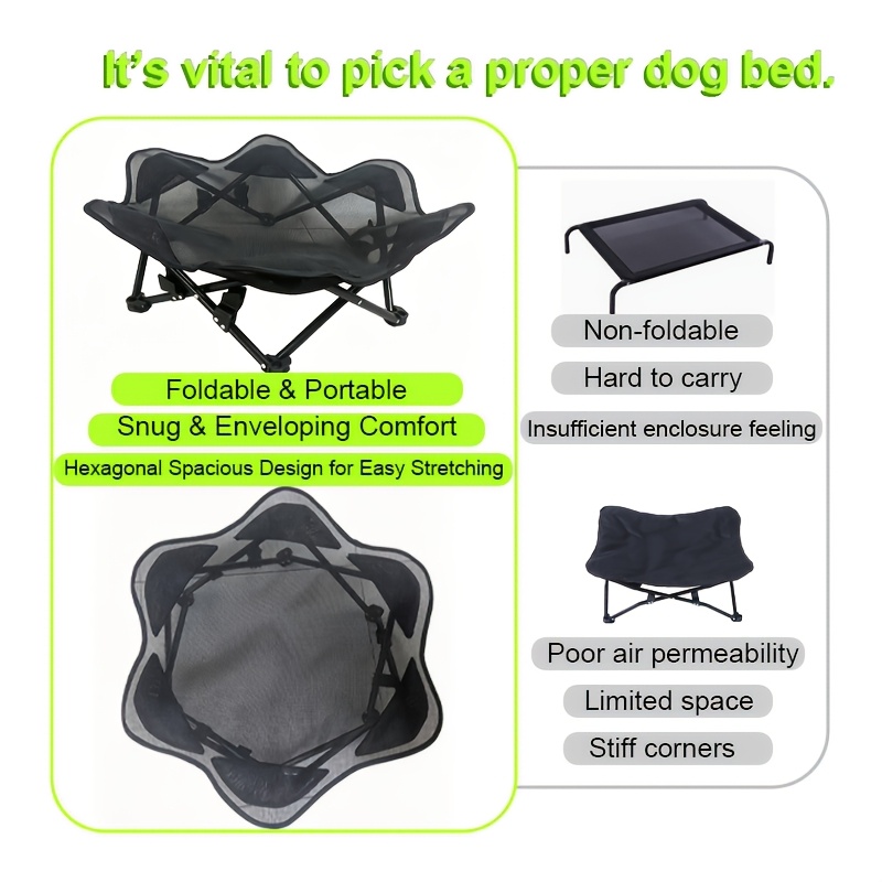 a foldable hexagonal breathable mesh dog bed with a compact space saving hexagonal frame the innovative hexagonal petal shaped bed surface   seamlessly   decor the   bed area allows pets to   comfortably     Product details 2