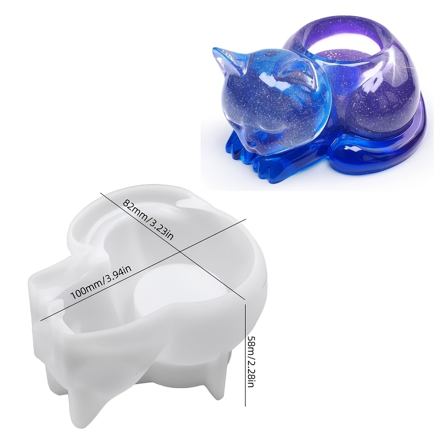 Image of 1pc 3d Sleeping Cat Memorial Clay Mold Silicone Mold, Suitable For Resin Casting, Used To Make Cat Candle Holders, Animal Souvenirs, Condolence Gifts, And Commemorative Handicraft Molds