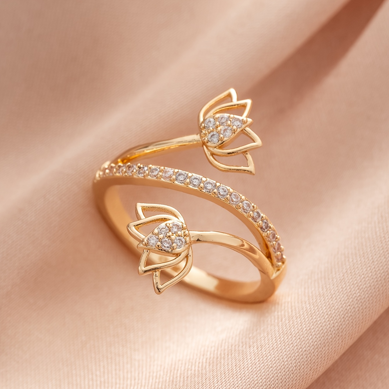1pc Fashion Ring, Charm Synthetic Zirconia For Lotus Flower Ring, Banquet Music Festival Jewelry Accessory