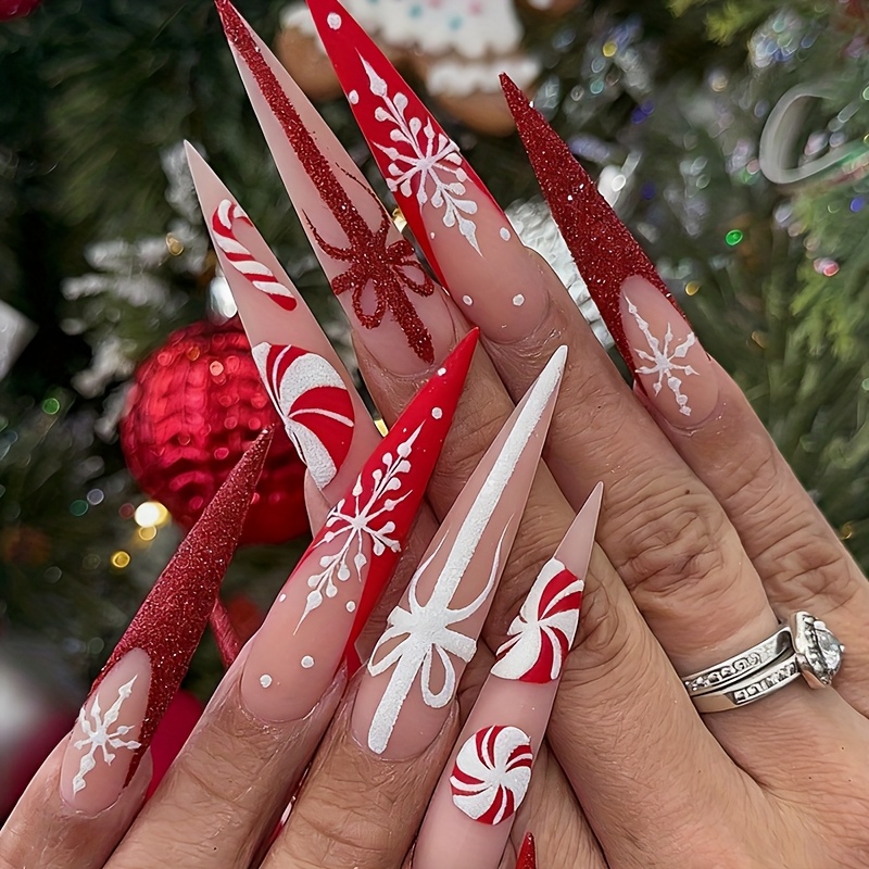 24pcs Of Christmas Armour, Long-pointed Christmas Style, Fashionable And Versatile, A Must-have Gift For Holidays