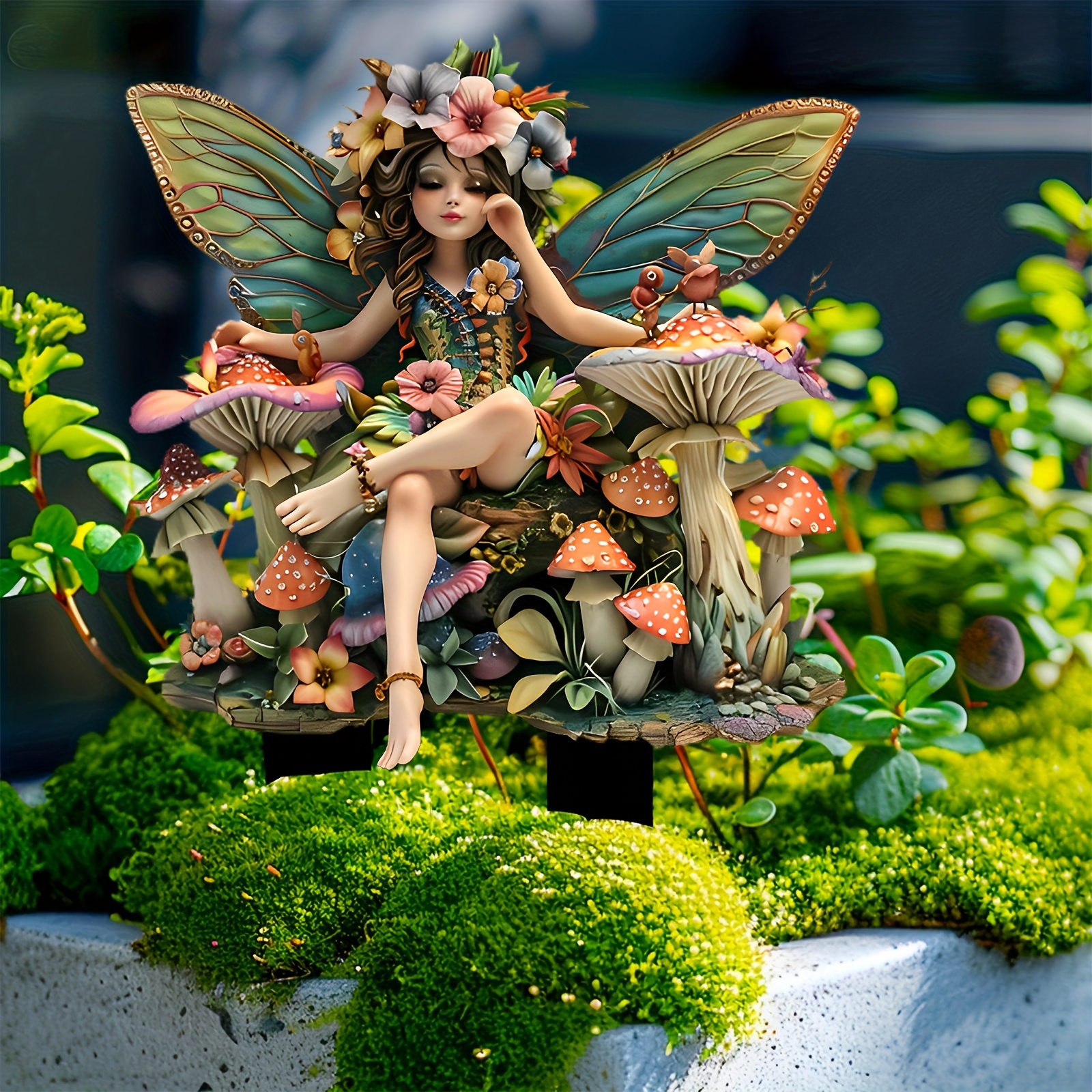 

Flower Fairy Mushroom Garden Stake - Outdoor Decor, Acrylic Ground Insert For Potted Plants, Patio Landscape, Non-powered, New Year's Day Occasion, Flower Theme, Ideal For Outdoor Use