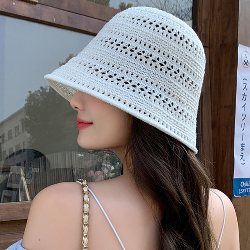 TEMU 한국 스타일 할로우 크로셰 버킷햇 여성용 얇고 통기성 좋은 모자 트렌디한 페이스 해변 휴가 피셔맨햇