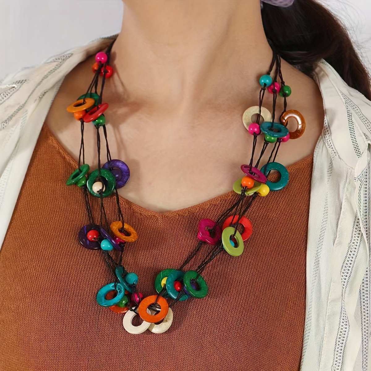 

Handcrafted Bohemian Vintage Necklace With Shell & Wooden Beads - Unique, Natural, No-plating, Vacation/casual Attire, Necklace