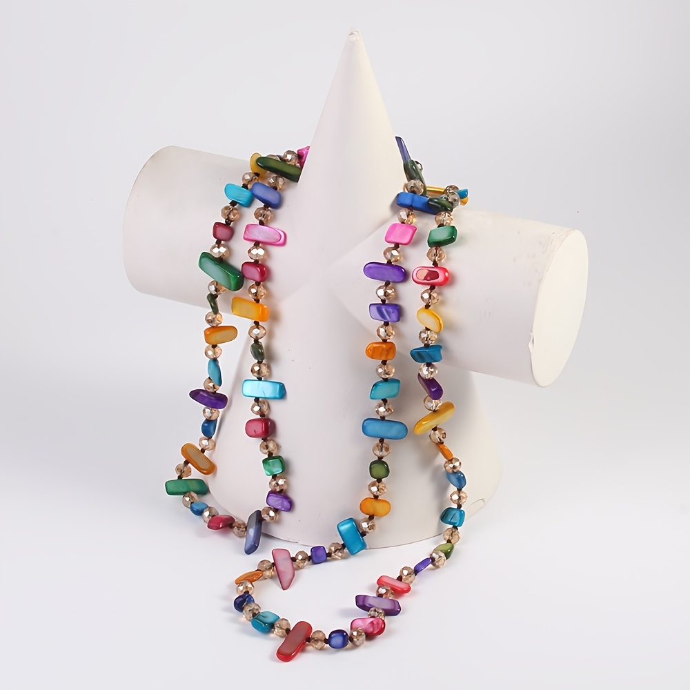 Bohemian Colorful Shell Glass Layer Long Necklace for Women