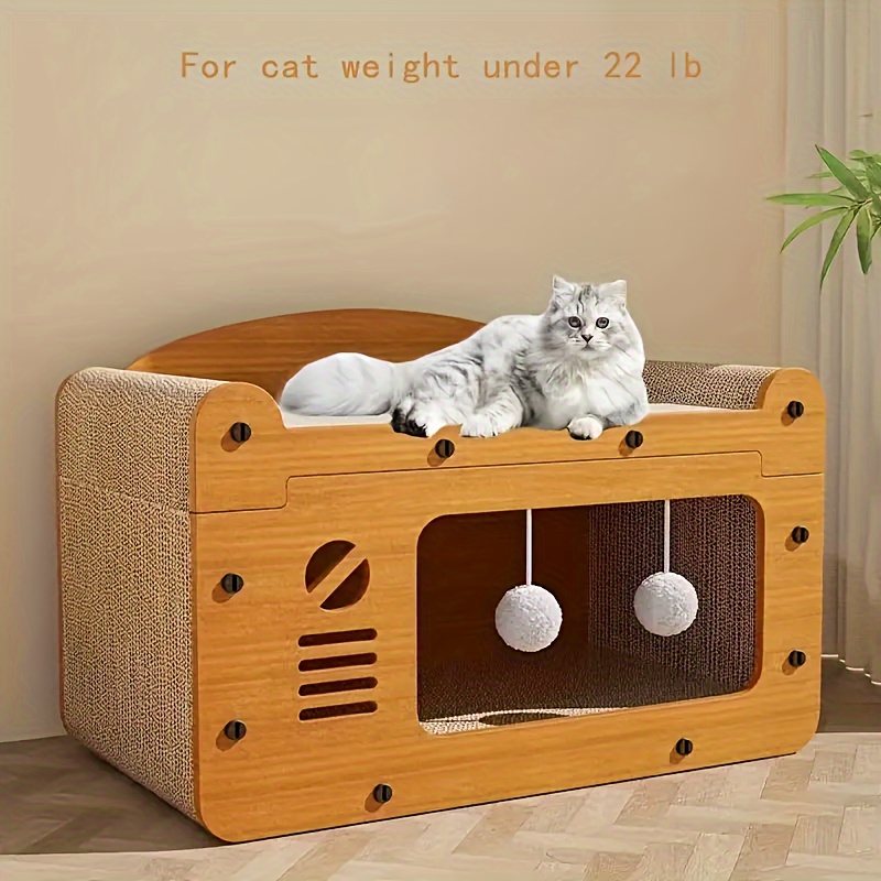 

Multi-functional Cat Scratcher Lounge Bed With Play Balls, Cardboard Cat House, -resistant And No Shedding, Cat Scratching Post, Pet Toy For Cats Under 22 Lb