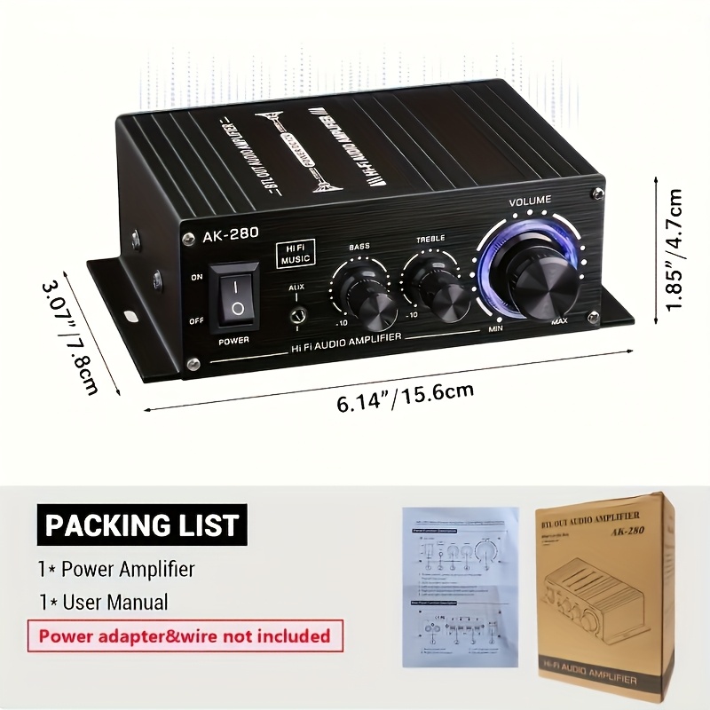 TEMU 1 X 600w Dual-channel Amplifier, Hifi Stereo Compact Audio Power Amplifier, 2, 0 Channels, Class Ab, Rca/ Aux Input, And Treble Control, Sound
