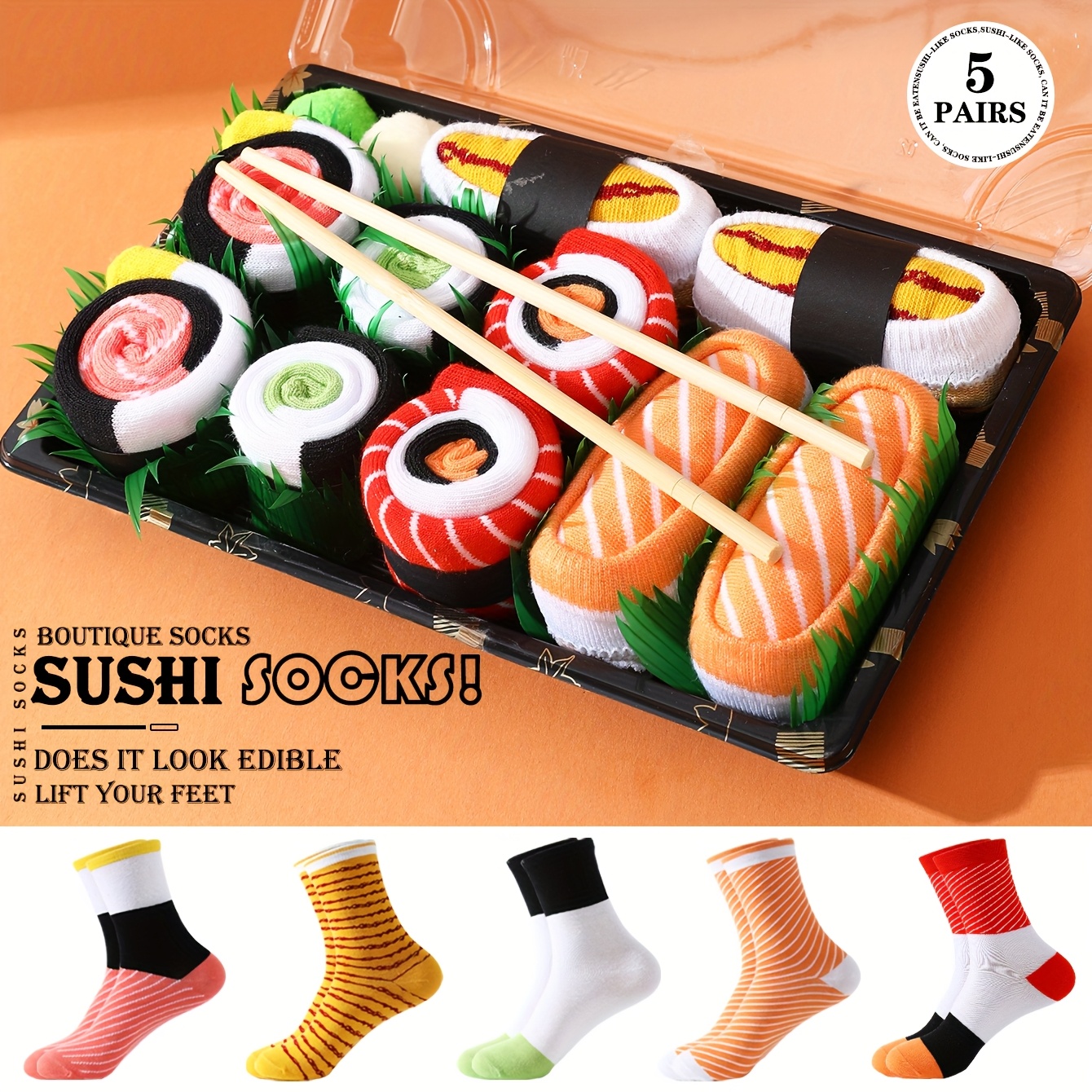 boîte cadeau 1/2/5 paires chaussettes sushi amusantes - Temu France