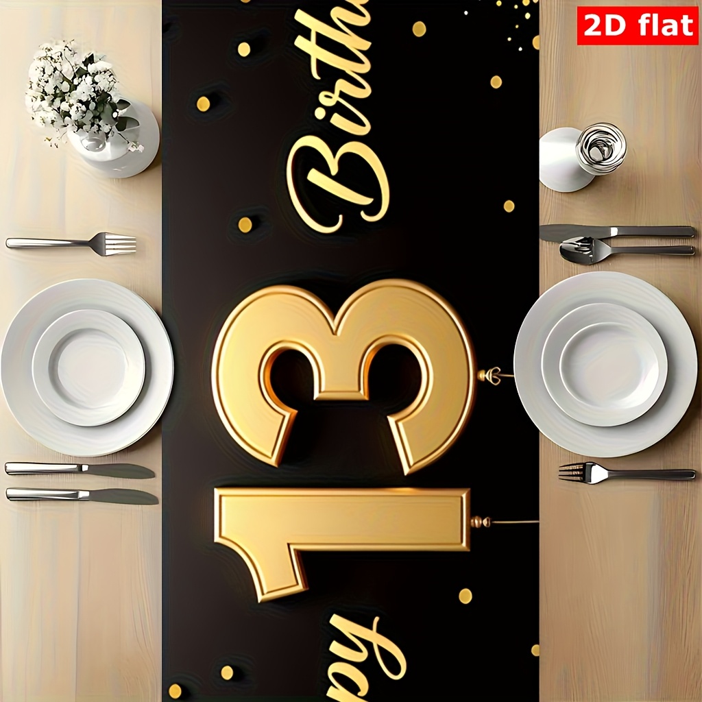 Image of Table Runner 1pc, Happy Th Birthday, Suitable For Kitchen And Dining Room Decor, Perfect For Home Parties And Indoor/outdoor Dining, An Elegant Spring/ To Any Ambiance, Dining Room Additions
