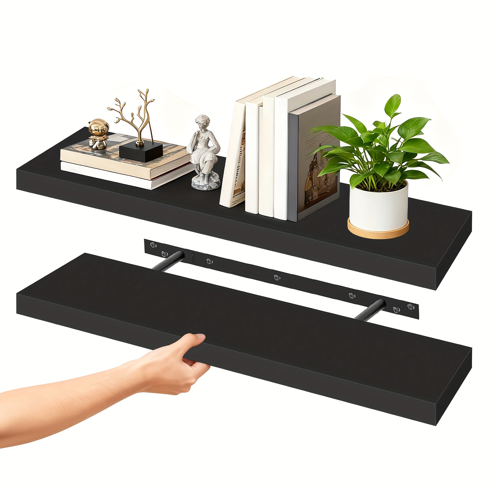 TEMU Tomnk Set Of 2 Floating Shelves, Inches, Wall-mounted With Hidden Bracket, Suitable For Bathroom, Living Room, Bedroom, Kitchen, Office