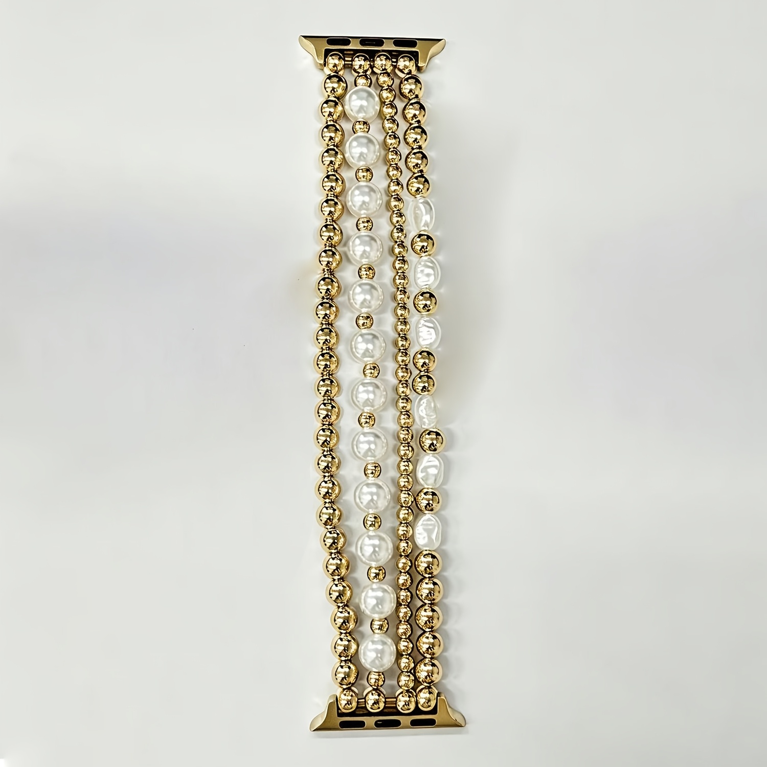 TEMU 1 Stylish Beaded And Pearl Strand Smart Watch Band, Featuring An Elastic Cord For A Fashionable And Cute Look. Compatible With Watch Bands For