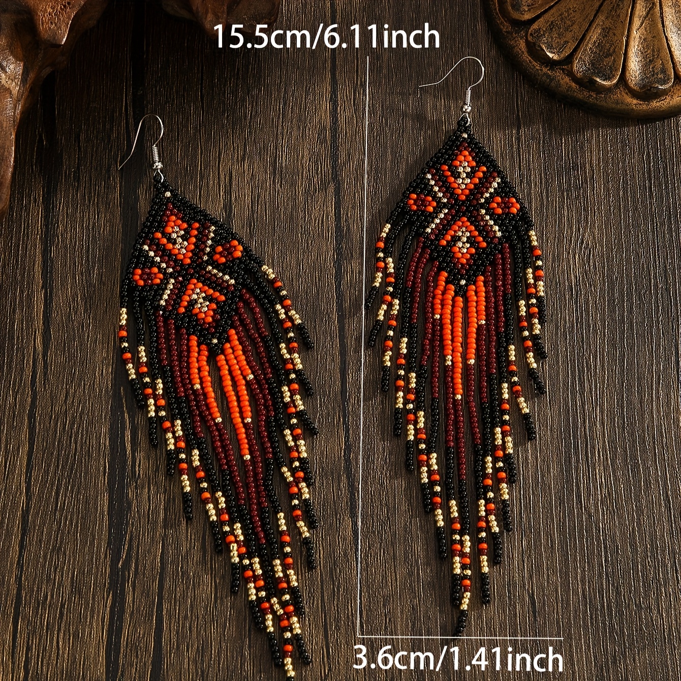 Handmade Bohemian Retro Rhombus Drop Earrings, Red & Turquoise