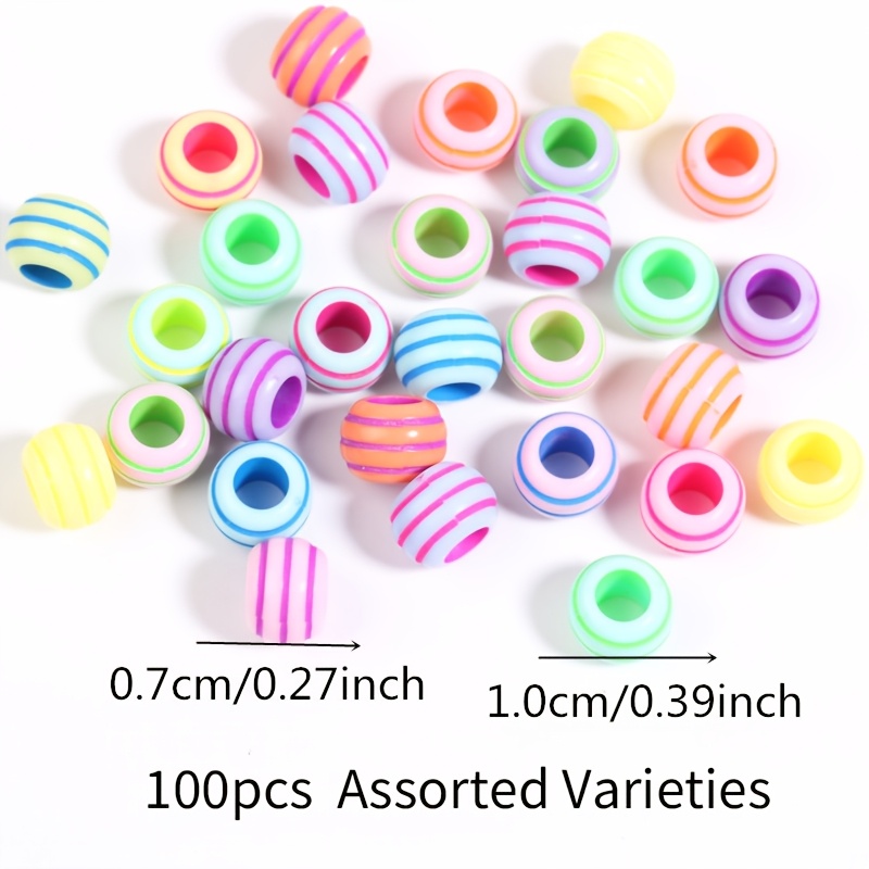 7x10mm 100pcs Random Acrylic Pastel Striped Large Hole Beads 's Day Decorative Beads, 's Day Decorative Straight Hole Beads, Straight Hole Round Beads, Perfect For Jewelry Making