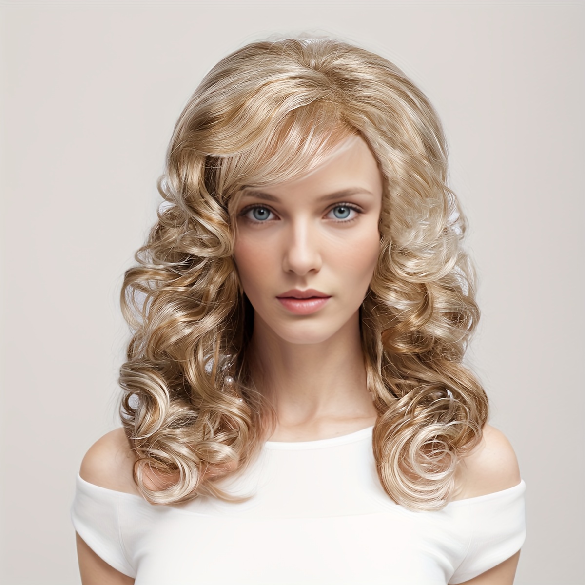 

Long Curly Wavy Big Wave Wig With Bangs Synthetic Wig Beginners Friendly Heat Resistant Elegant For Daily Use Wigs For Women