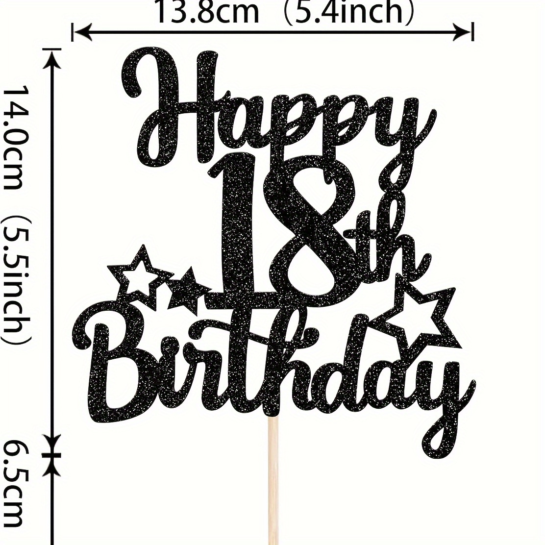 Image of 1pc, Black Glitter 18th Birthday Cake Decoration Insert, For 18th Birthday Party Cake Decoration, Carnival Party, Halloween, Christmas