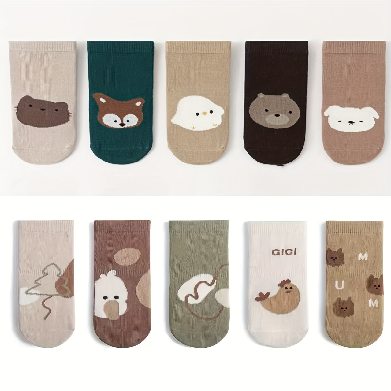 TEMU 10 Pairs, Cartoon Cute Animal Pattern Socks, Non-slip Mid-calf Socks Suitable For Boys And Girls To Wear In , Baby Non-slip Socks, Socks For Toddlers To Wear Indoors And Outdoors