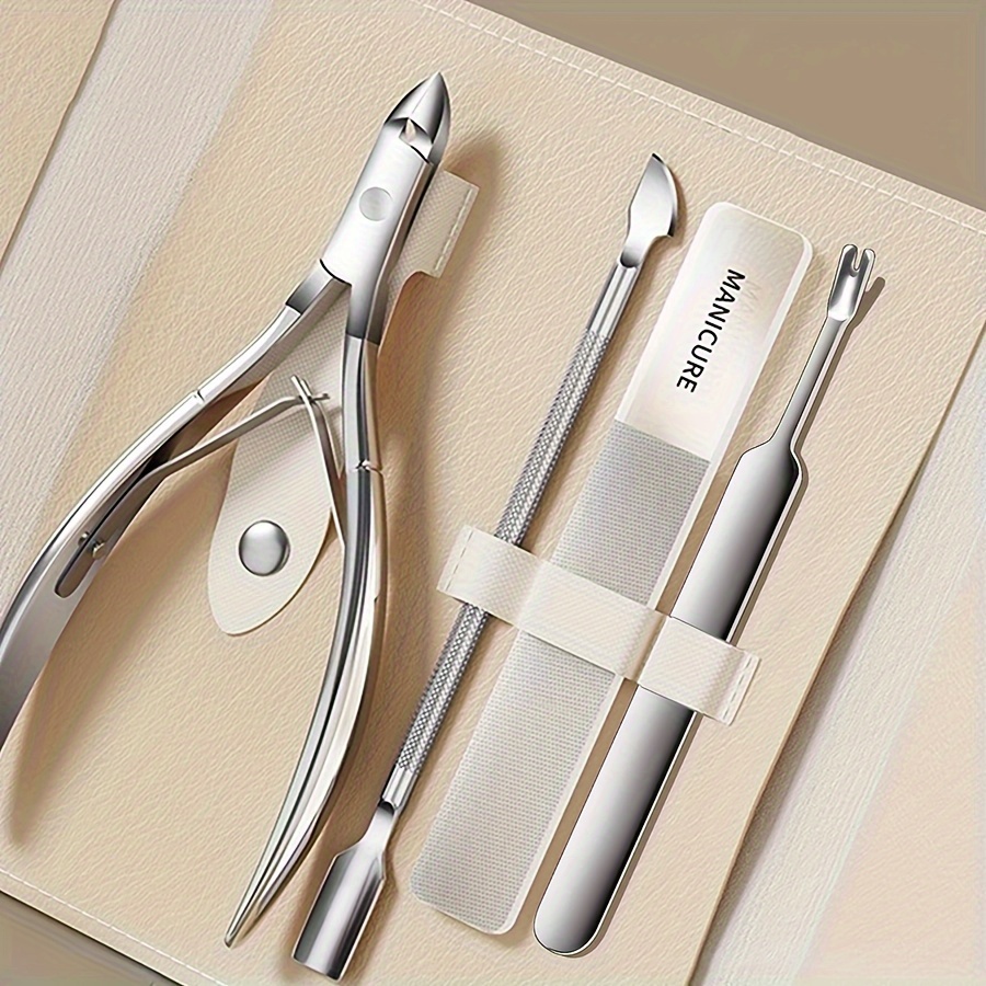 

4-piece Professional Stainless Steel Cuticle Trimmer Set, Perfect Tool For Manicuring, Removing Dead Skin And Removing Nail Polish.