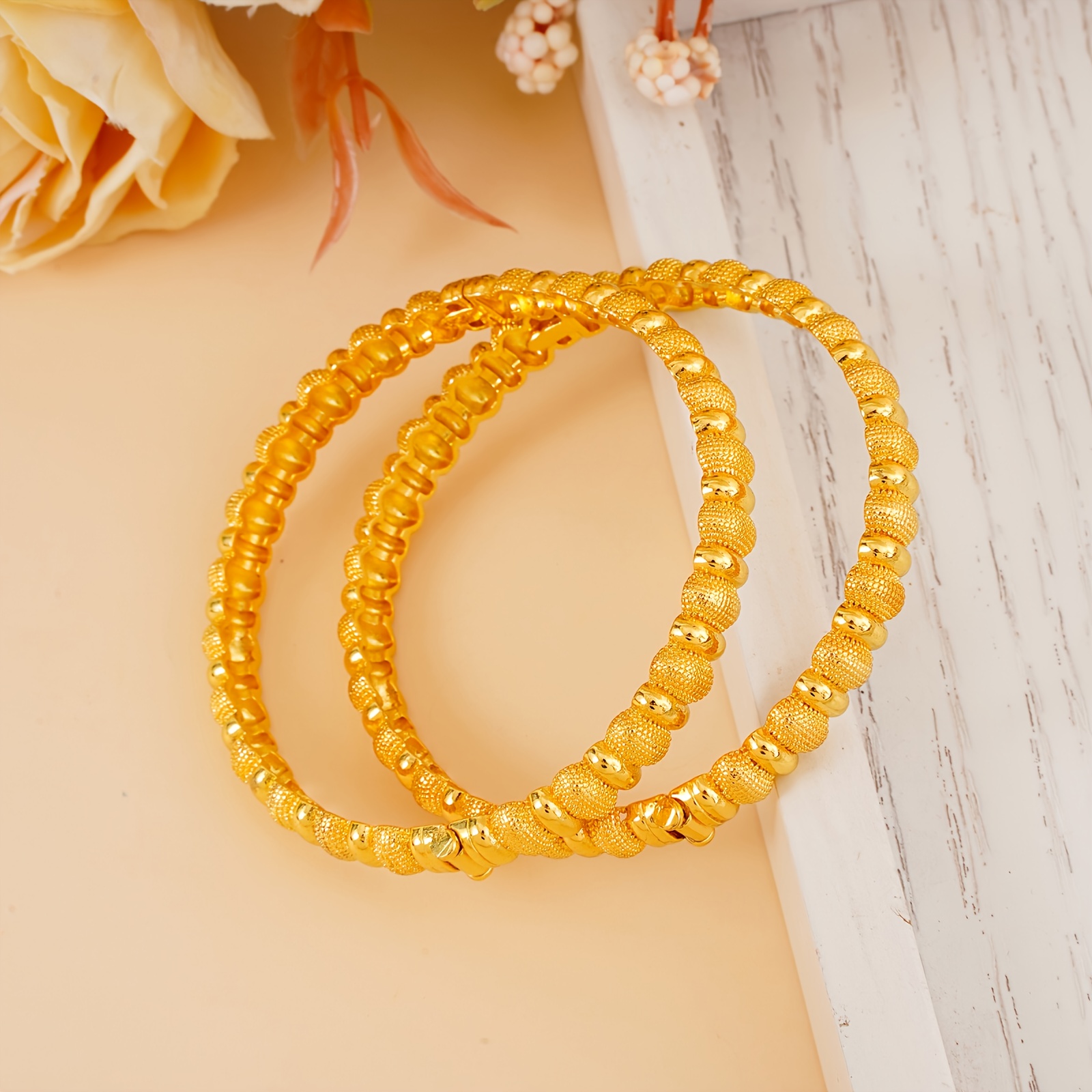 2pcs Golden Open Bangle Bracelets, Simple Elegant Design
