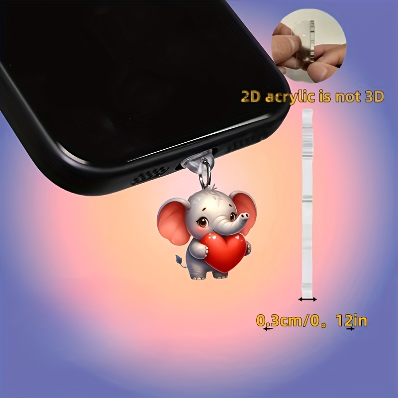 2D Flat Acrylic Elephant Phone Dust Plug