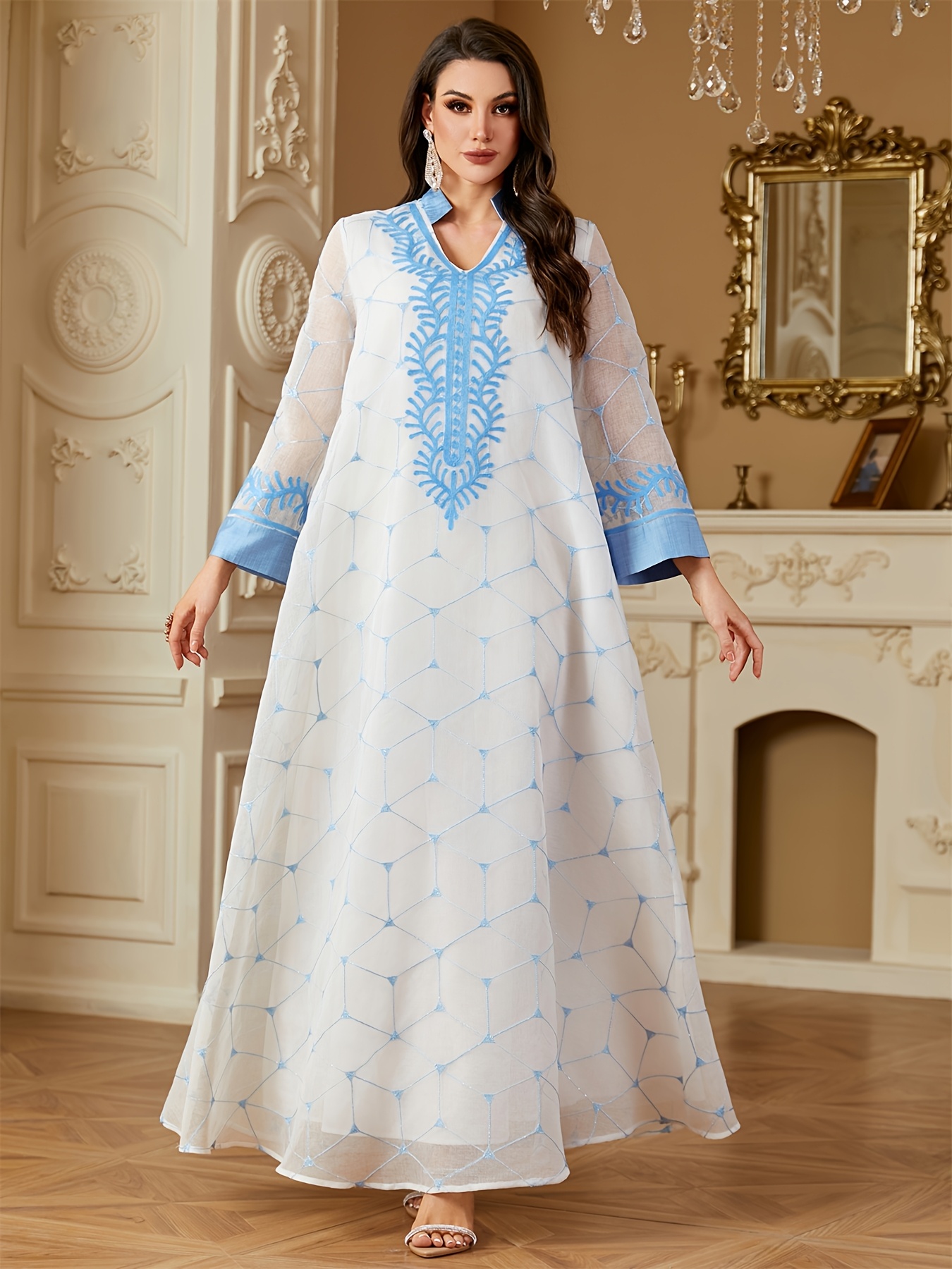 Women'S Jalabiya Ramadan Embroidery Maxi Dress Dubai Mesh * Decoration  Abaya Loose Elegant Kaftan