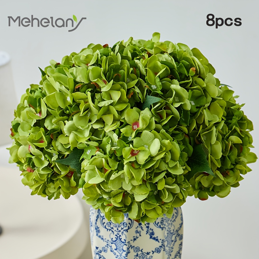 TEMU Mehelany 8pcs Yellow Hydrangea Artificial Flowers For Home Decor, Realistic Faux Plants Suitable For Wedding, Party Decoration, Fake Flowers For