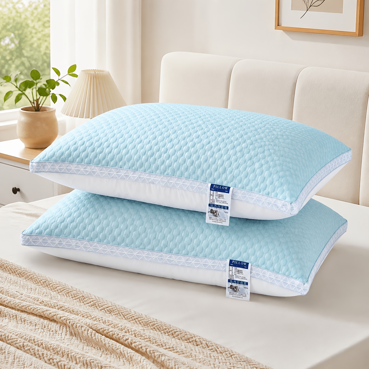 TEMU 2-pack Bed Pillows, Soft And Supportive Pillow Set With Breathable Cover, Comfortable Neck Support Pillow For Side, Back, And Stomach Sleepers,