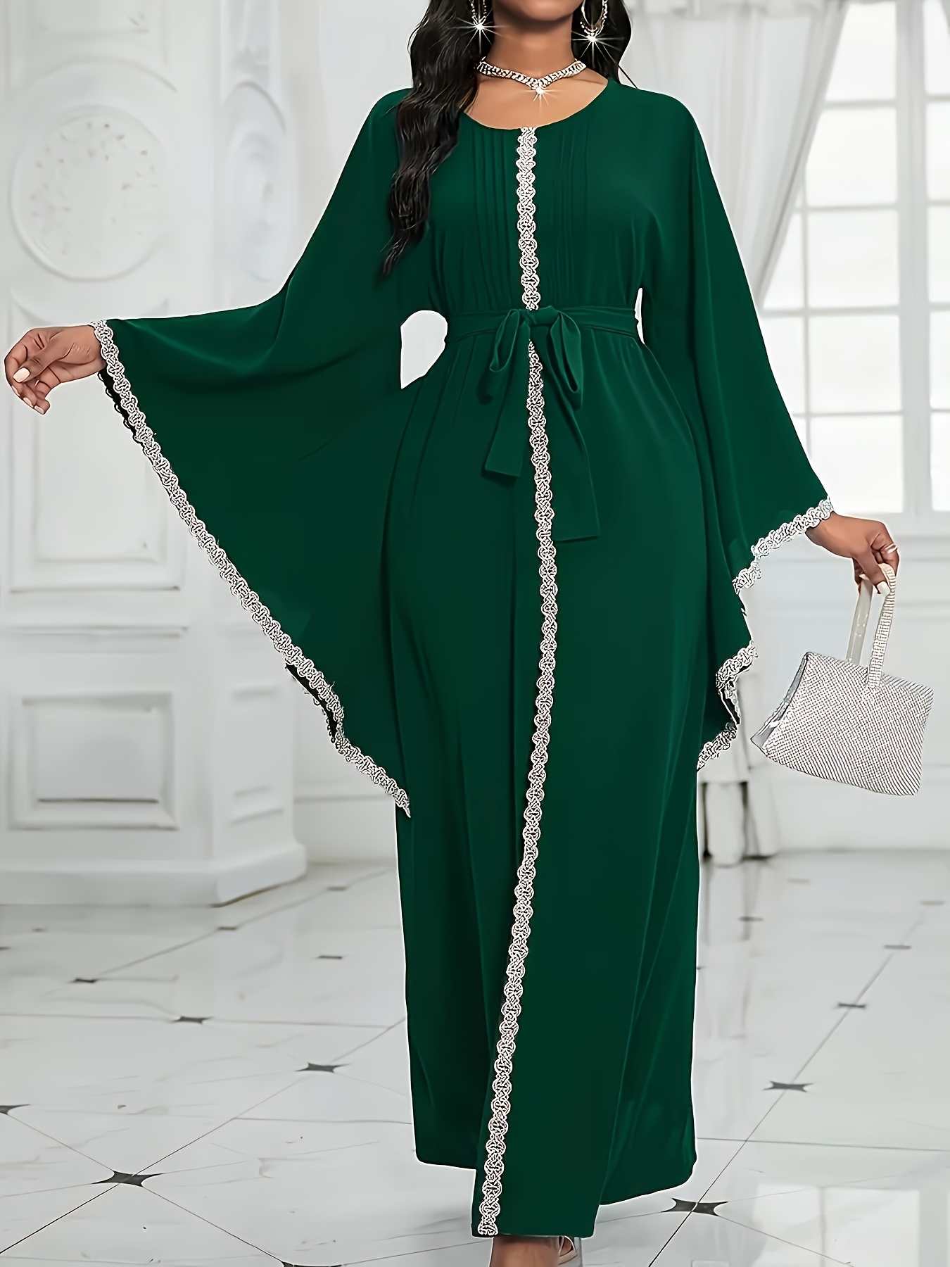 green lace dress with bell sleeves Juliet 909 Prom Dress - Emerald Green main image 0