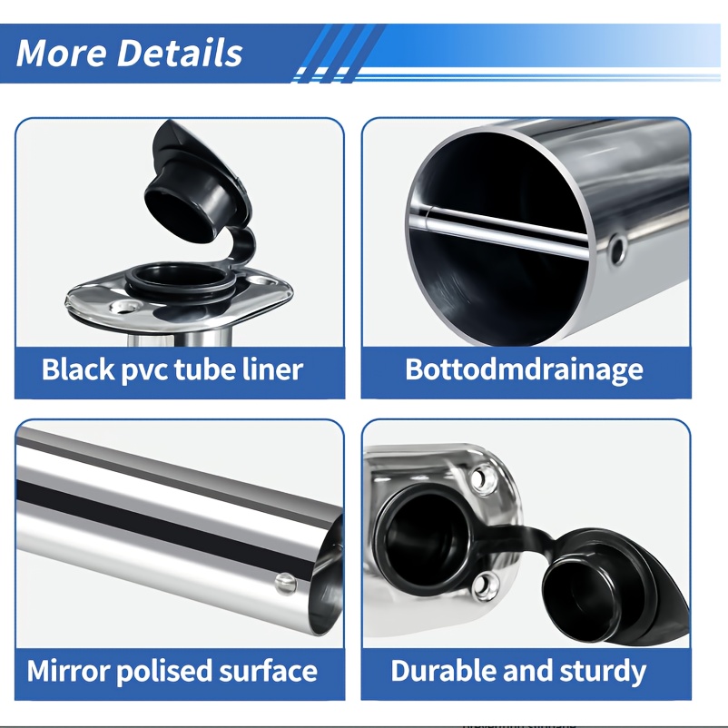 2pcs Flush Mount Fishing Rod Holders with Cap Liner Gasket, Adjustable Angles