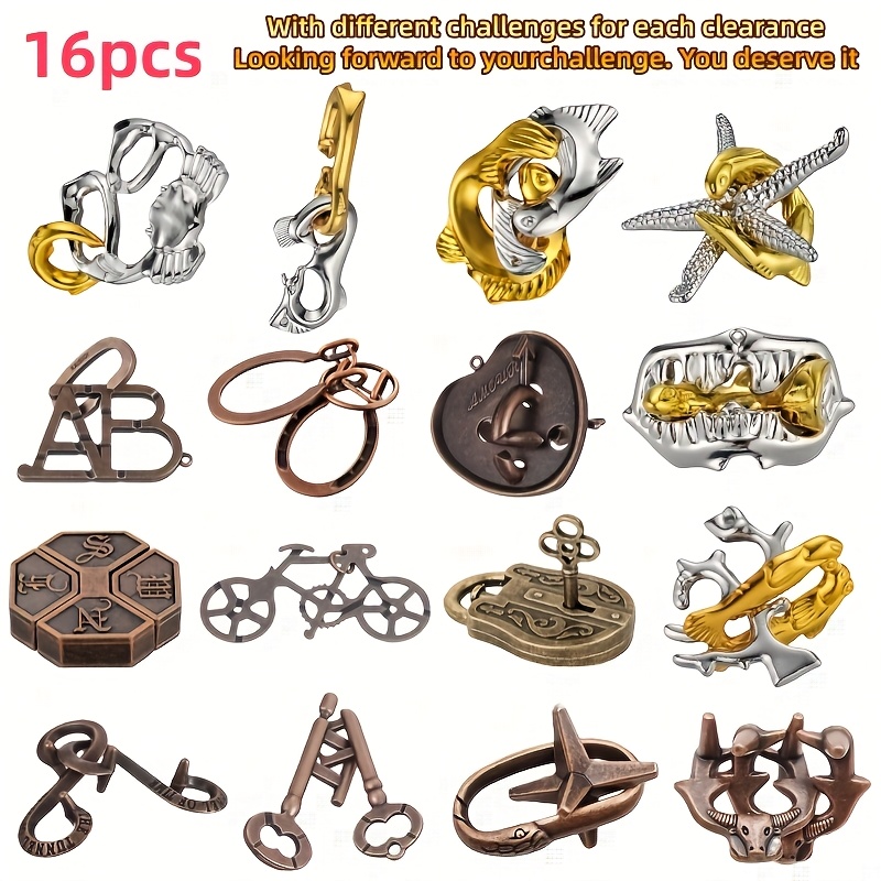Image of Of Adult Classic Luban Locks, Including Metal Combination Locks, Keys, Bicycle Locks, Heart Locks, Abs Locks, And Three-chain Locks. Each Set Of Luban Locks Presents A