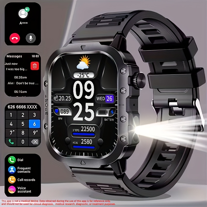 Image of Gwenland Smart Watch With 2. 01 Large Screen | Led Flashlight, Altimeter, Barometer, 100 , Multimedia Viewing, Weather Checker, Pedometer, Fitness , Perfect Gift For Festivals, , Alloy, Tft Screen